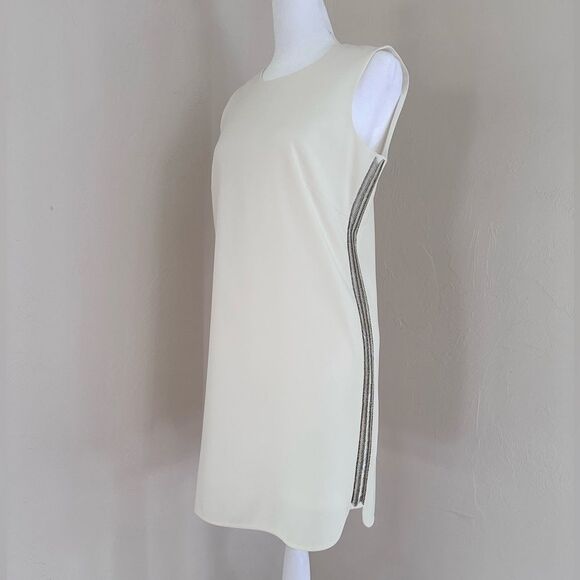 BCBGMAXAZRIA Onyx White Beaded Mini Shift Dress w/ Silver Metallic Size S $338 - Picture 3 of 14